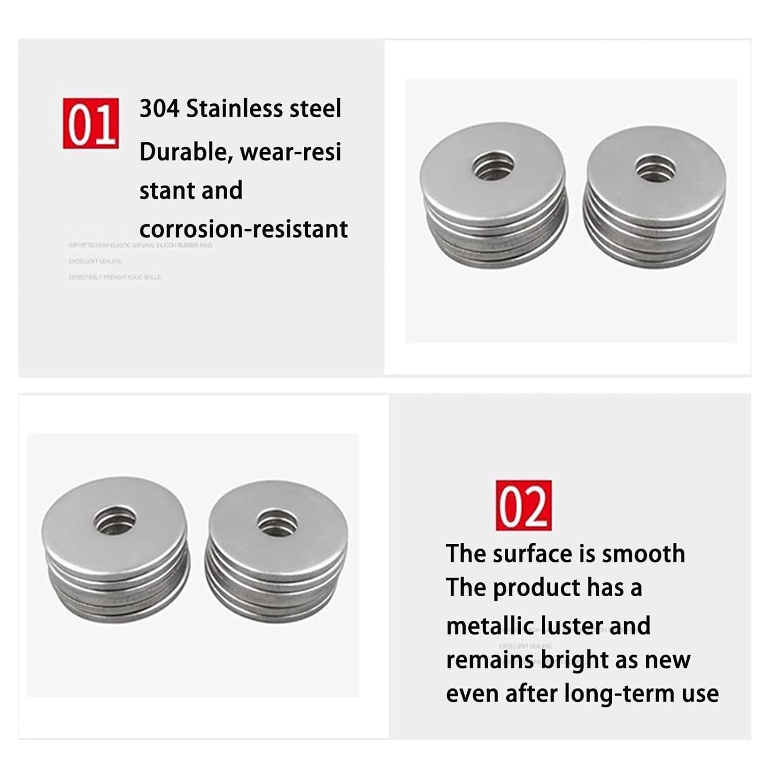 304 Stainless Steel Flat Washers, Flat Washers for Bolts Assortment, Rust Free Fender Washers M4*16Mm*1Mm image number 2