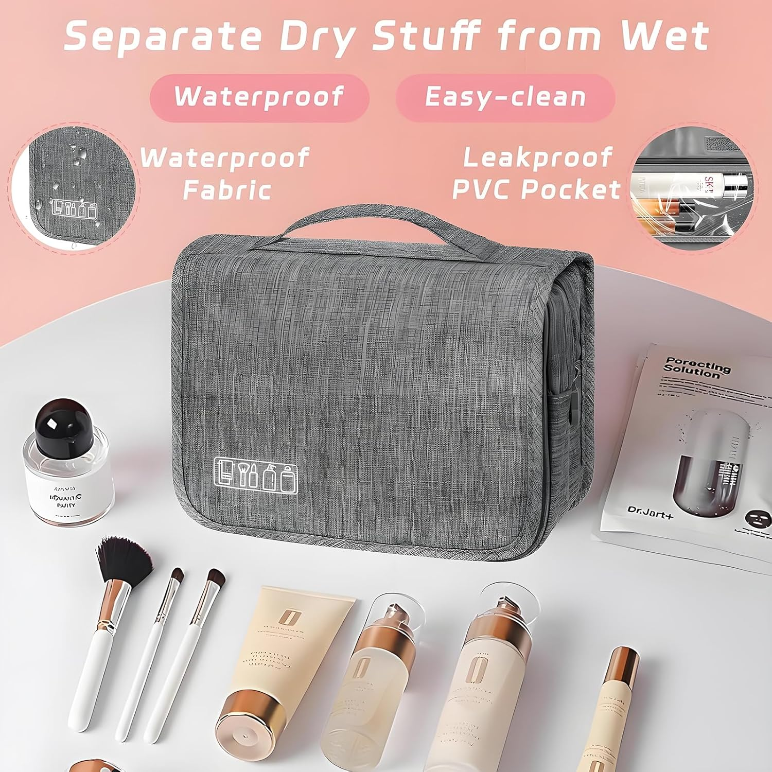 Anberyoo Hanging Toiletry Bag, Portable Waterproof Travel Makeup Bag for Women Camping Outdoor Beach, Multifunctional Large Capacity Travel Bag, Dorm Room/Travel Essentials for College Students Girls image number 4