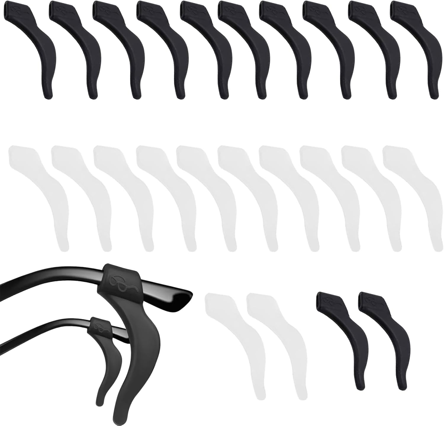 12 Pairs Eyeglass Ear Grips, Silicone Eyeglass Ear Grip, Elastic Comfort Eyewear Accessories for Sunglasses and Reading Glasses Eyewear, Anti-Slip Glasses Retainers for Sport Eyeglass (Black & White) image number 4