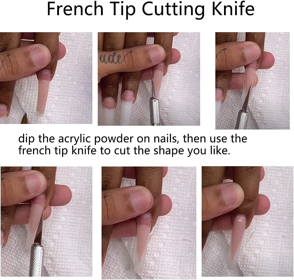 French Cutter for Nails, 3Pcs French Tip Edge Trimmer Easy Smile Line Cutter for Acrylic Nails, V Cut Nail Cutter with 2Pcs Acrylic Brush, 1Pcs French Tip Cutting Knife, 5 Spare Blades image number 4