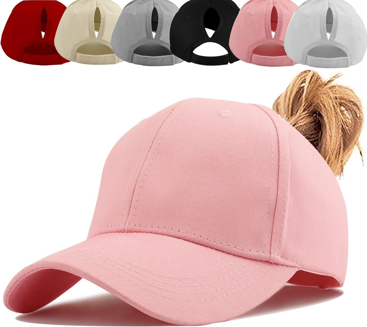 Womens Ponytail Hat Baseball Cap,Unisex Adjustable High Messy Bun Ponycap,Classic Solid Color Outdoor Hats with Pony Hole Loop