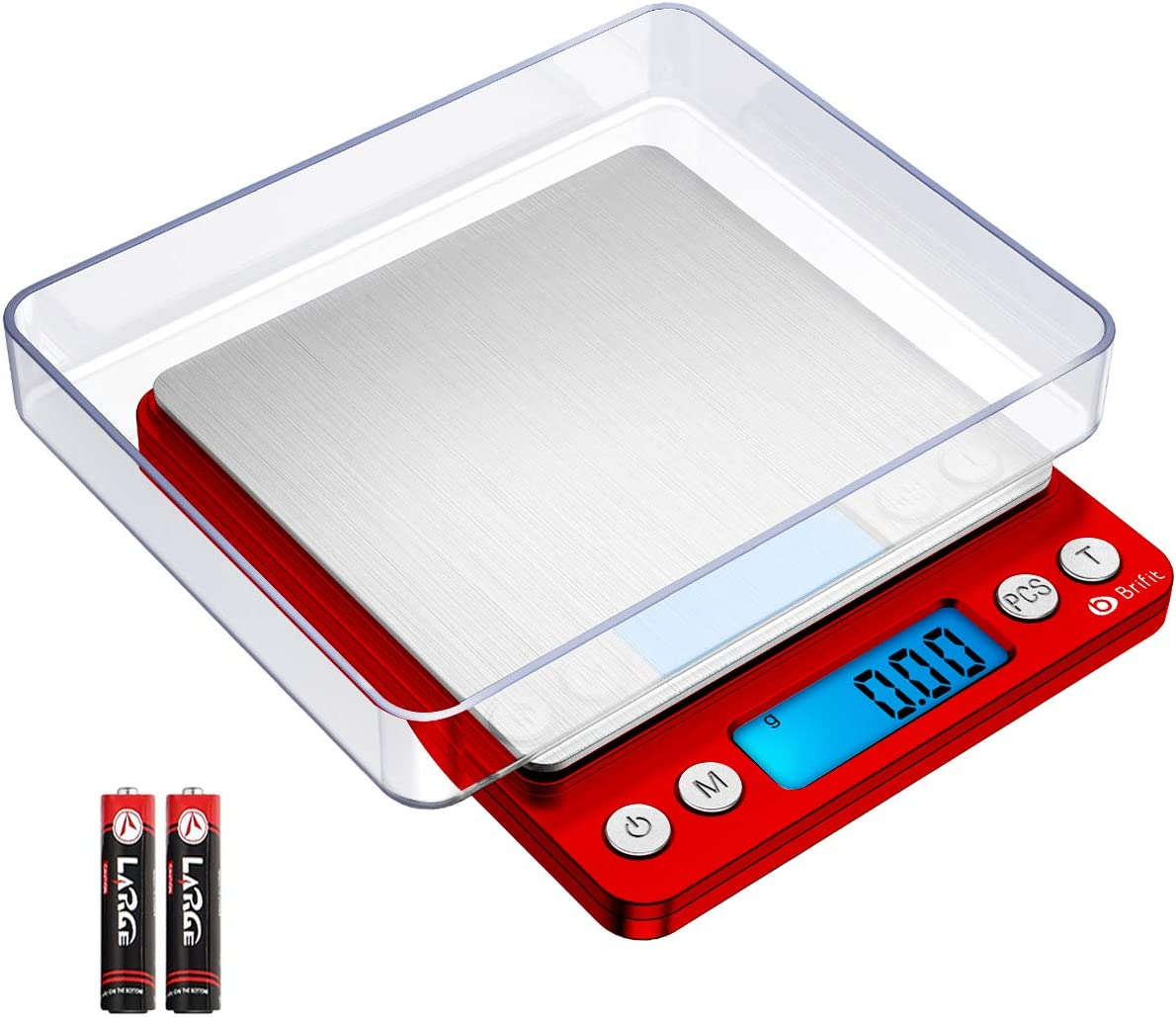 AMIR Digital Kitchen Scale 500G/ 0.01G Pro Cooking Scale with Back-Lit LCD Display Accuracy Pocket Food Scale 6 Units Auto off Tare PCS Function Stainless Steel Batteries Included (Silver)