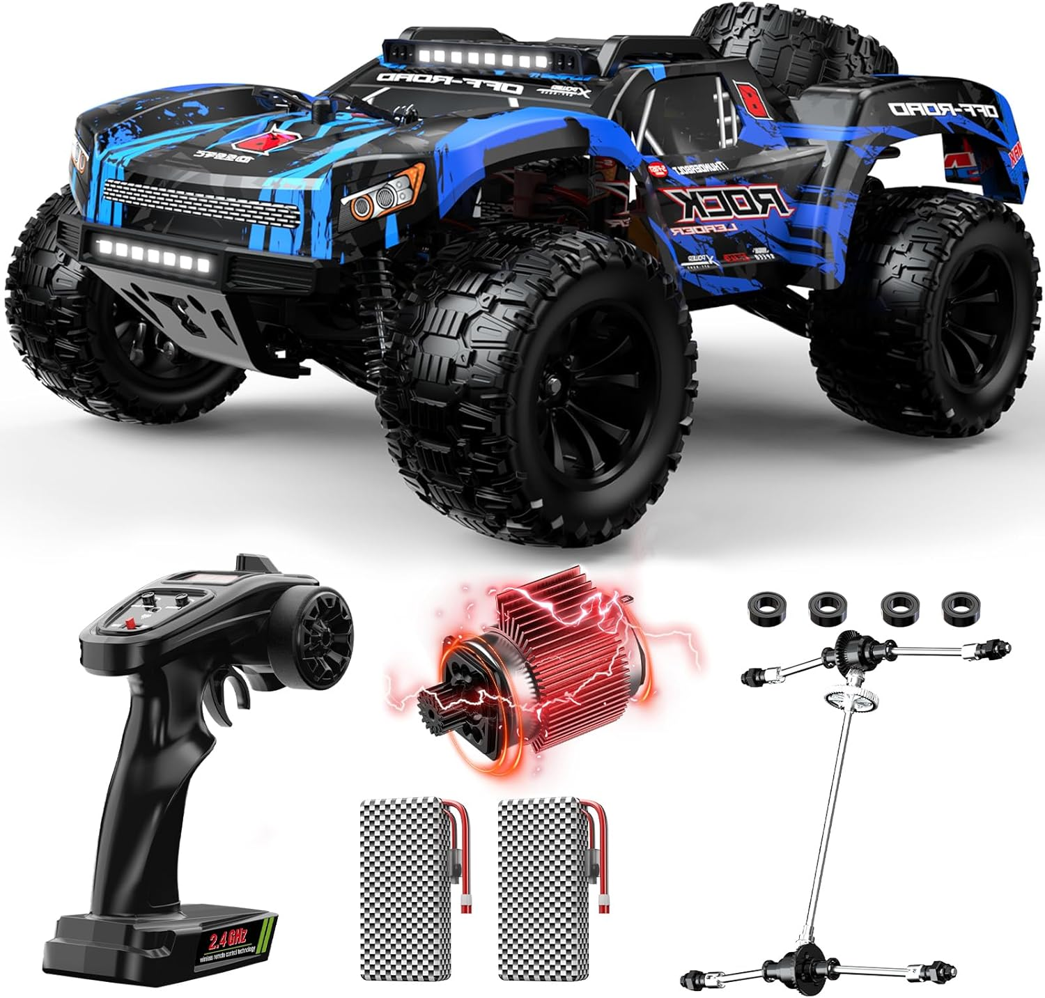 DEERC 9006E 1:12 RC Cars for Adults Boys, 45KM/H Off-Road Short Course Truck, 4WD All Terrain Remote Control Monster Truck, 2.4Ghz Waterproof Car with 2 Rechargeable Batteries, Spare Tire, LED Lights image number 2