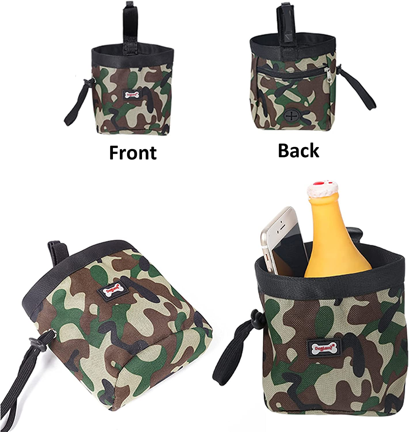 Dog Treat Pouch Bag for Training Walking Outing, MH MOIHSING Puppy Pouch Oxford Cloth Pet Snack Bag with Built-In Poop Bag Dispenser Hands Free Training Waist Bag Carries Pet Toys Treats Kibble,Green image number 2