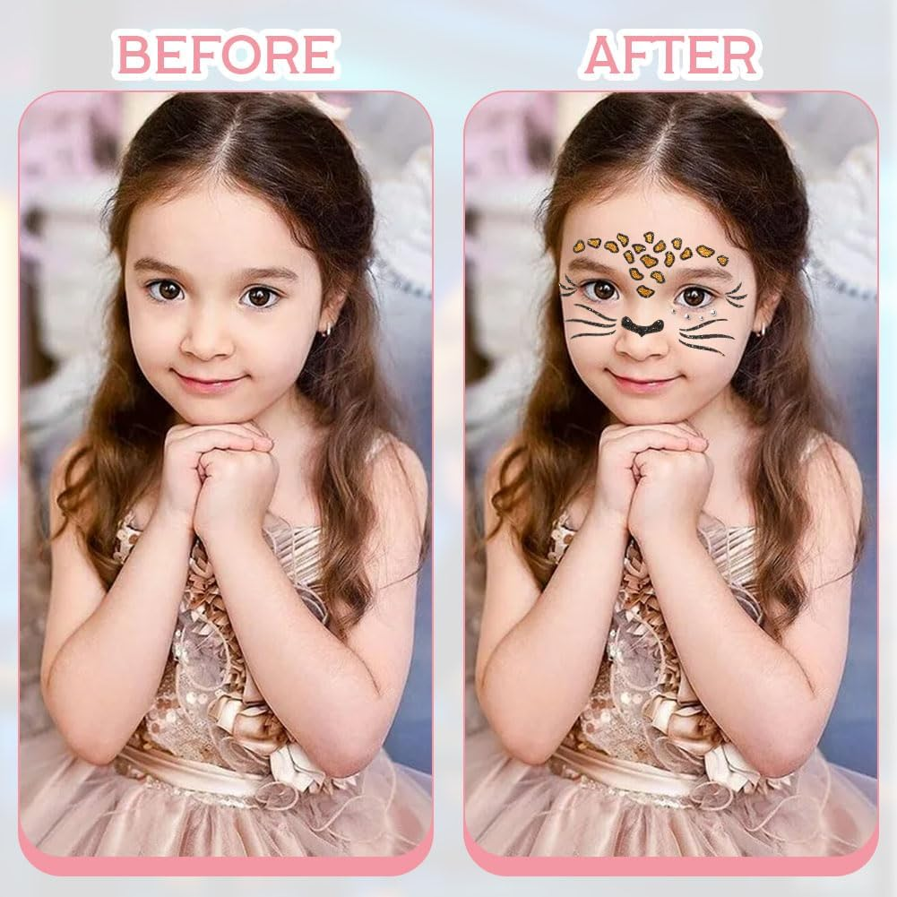 Alaoo Face Tattoo Carnival, Face Art Sticker Leopards, Temporary Tattoos, Tattoo Face, Glitter Stones Face Make-Up, Removable Glitter Face Stickers for Halloween, Theme Party - Butterfly image number 4