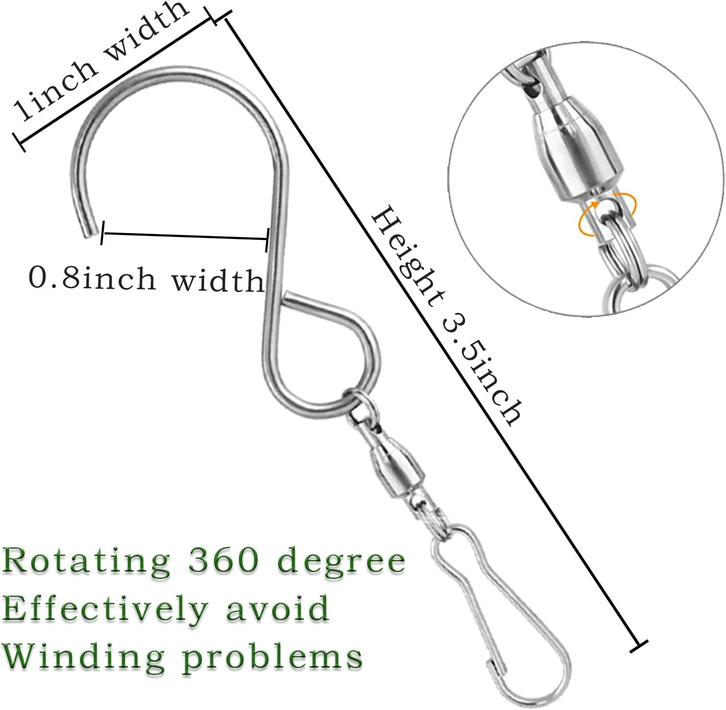 AMZSEVEN 8 Pack Swivel Hooks Clips for Hanging Wind Spinners, Wind Chimes, Bird Feeder, Crystal Twisters Party Supplies （Silver） image number 4