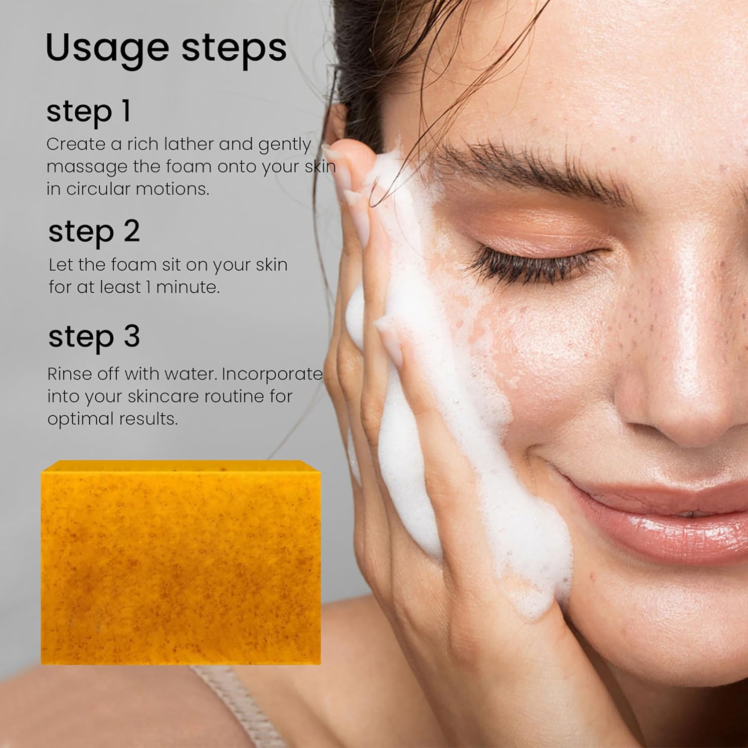 2PCS Turmeric & Kojic Acid Soap Bar with Natural Granular Formula,Skin Brightening & Hydrating Facial,Infused with Hyaluronic Acid & Collagen for Healthy Glowing Skin,100G image number 4