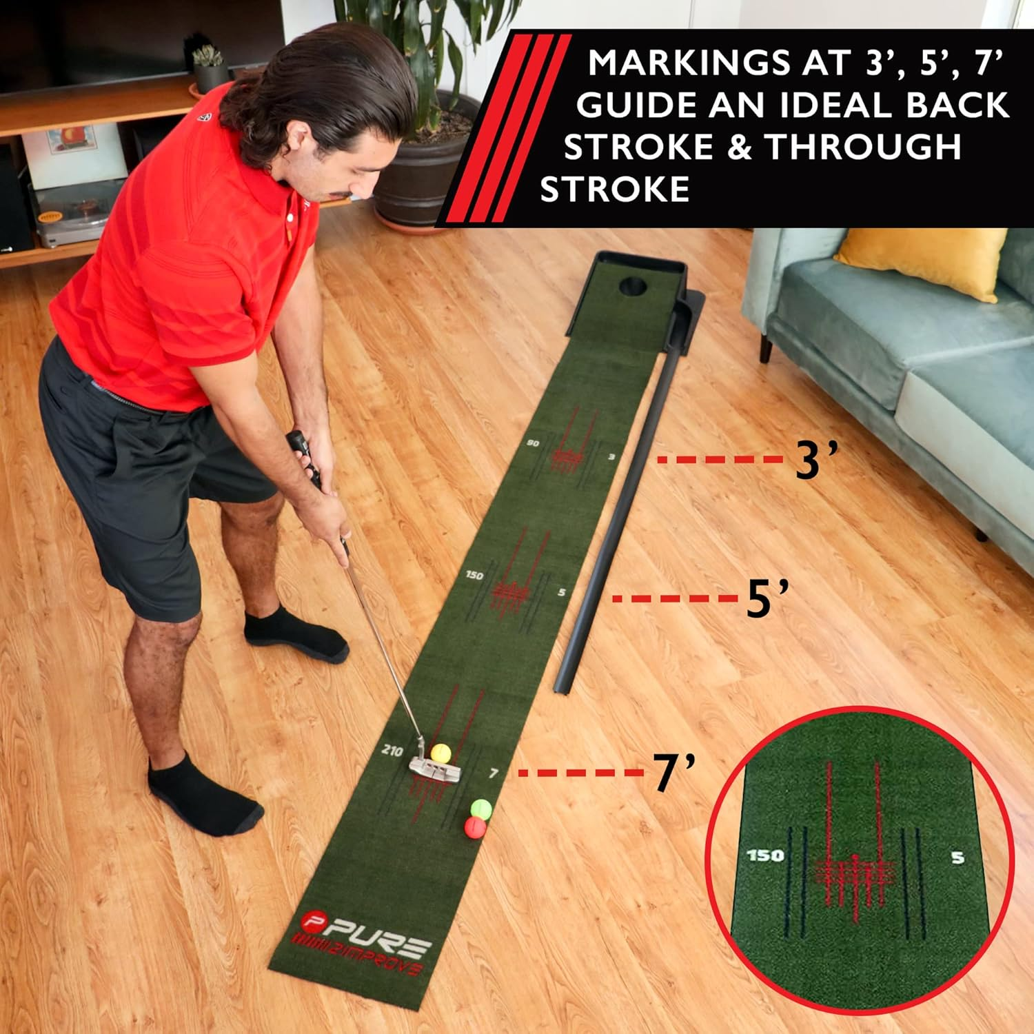 Pure2Improve Confidence Indoor/Outdoor Golf Putting Mat, (9' X 1') image number 1