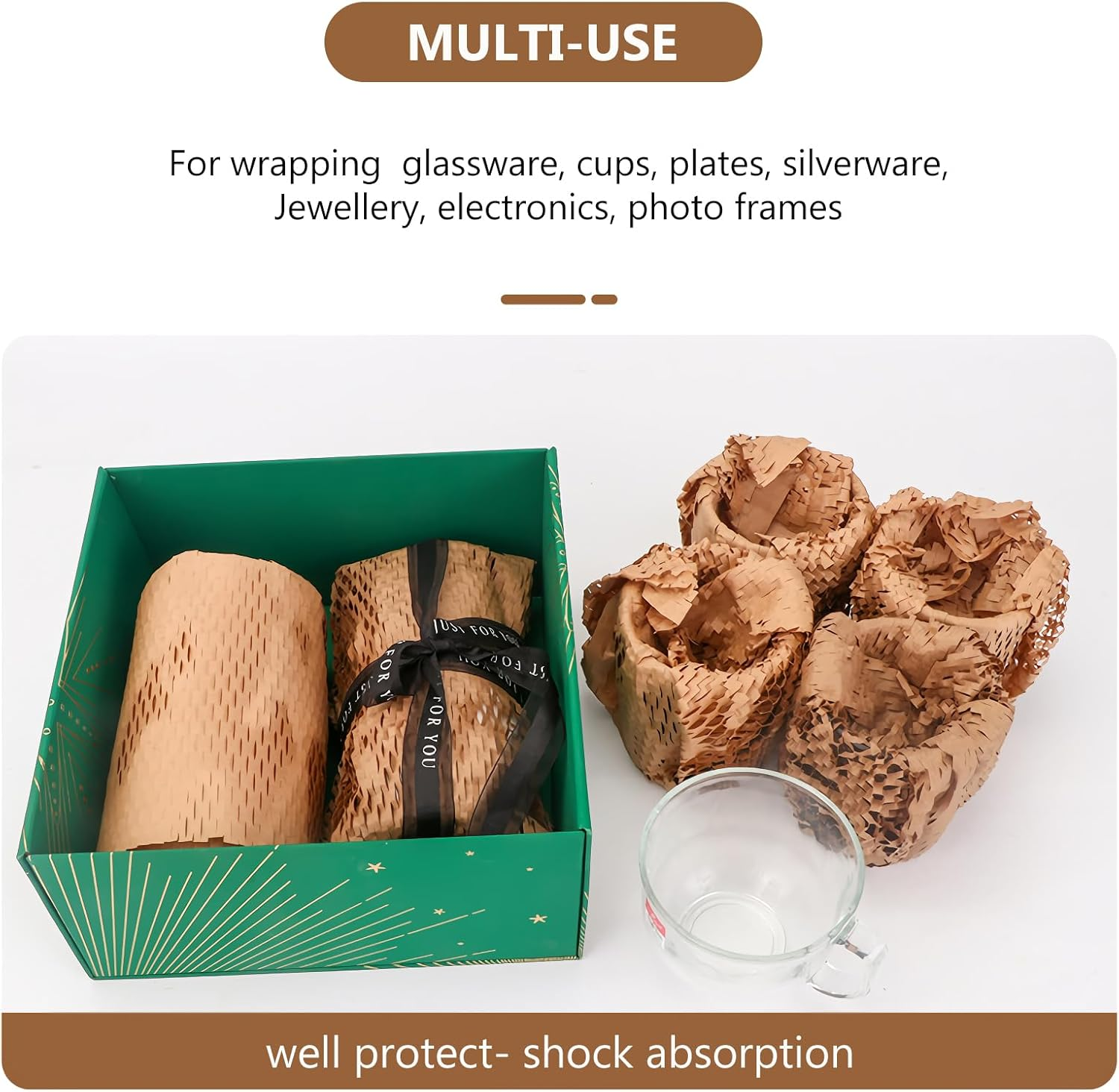 RINGSUN Honeycomb Bubble Wrap Roll, 30 * 1000Cm Cushion Packing Wrap for Secure Moving Shipping, Recyclable Paper Bubble Wrap Perfect for Fragile Protection image number 1