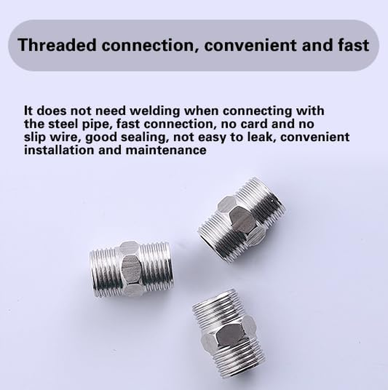 NASHRIO Shower Hose Extender - 3Pcs Stainless Steel Connector Hex Nipple Pipe Fitting BSP 1/2Inch X BSP 1/2Inch for Shower, Bathroom, and Rvs image number 3