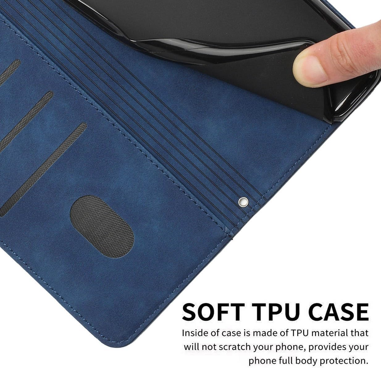 UPLAI Wallet Case for Oppo Reno 13F 4G/Reno 13 Fs(Reno13 F 5G), Shockproof Premium Skin Feel Leather Mobile Phone Case with Stand Function, Folio Magnetic Closure Protective Cover Blue image number 4