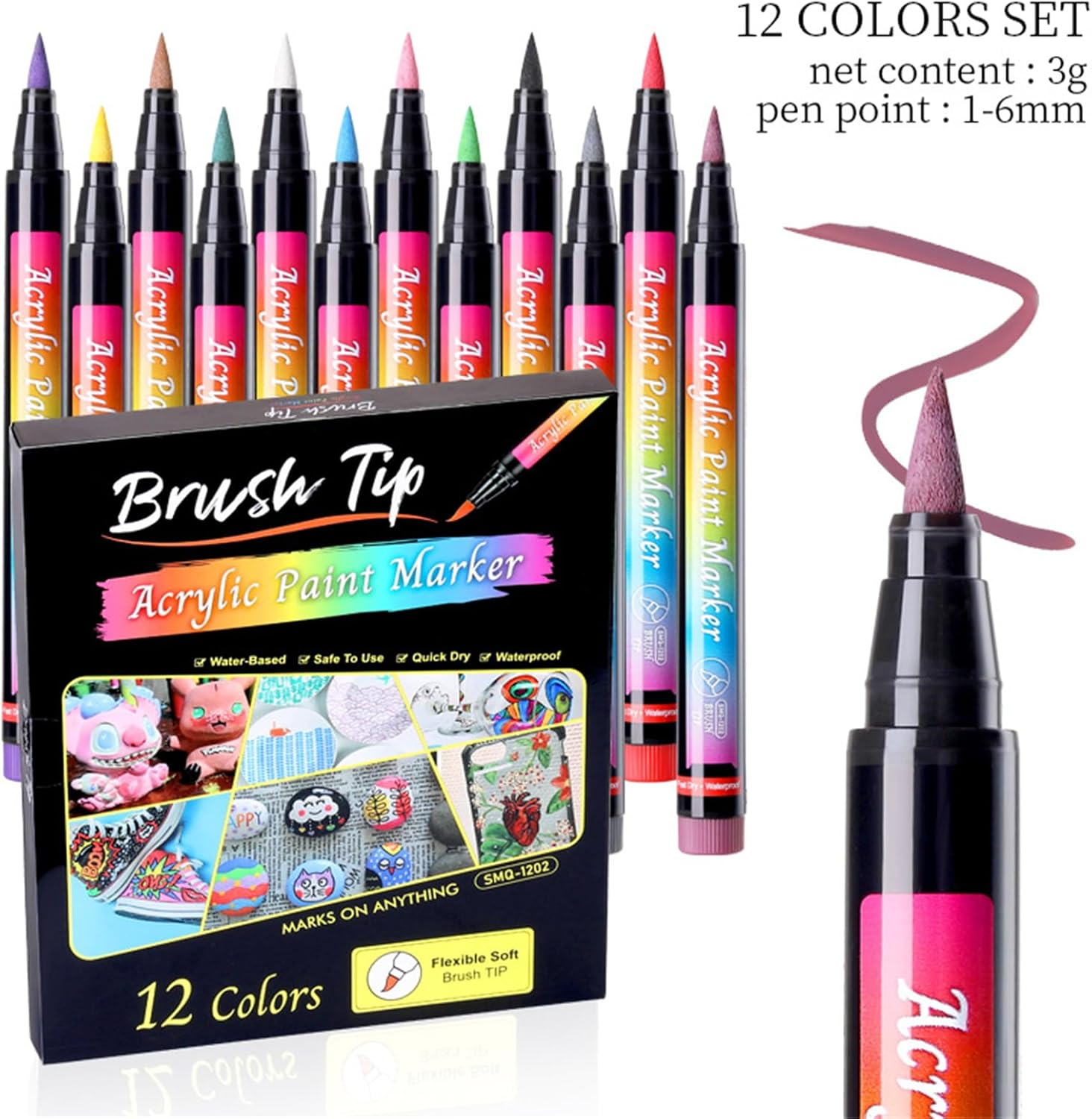 Roseflower 12 Color 3D Nail Art Pens Set, Acrylic Paint Pens,Nail Art Painting Pen Nail Art Graffiti Pen Quick-Drying Waterproof Nail Point Graffiti Dotting Pen for Nail DIY Dot Line Flower Pattern#2 image number 4