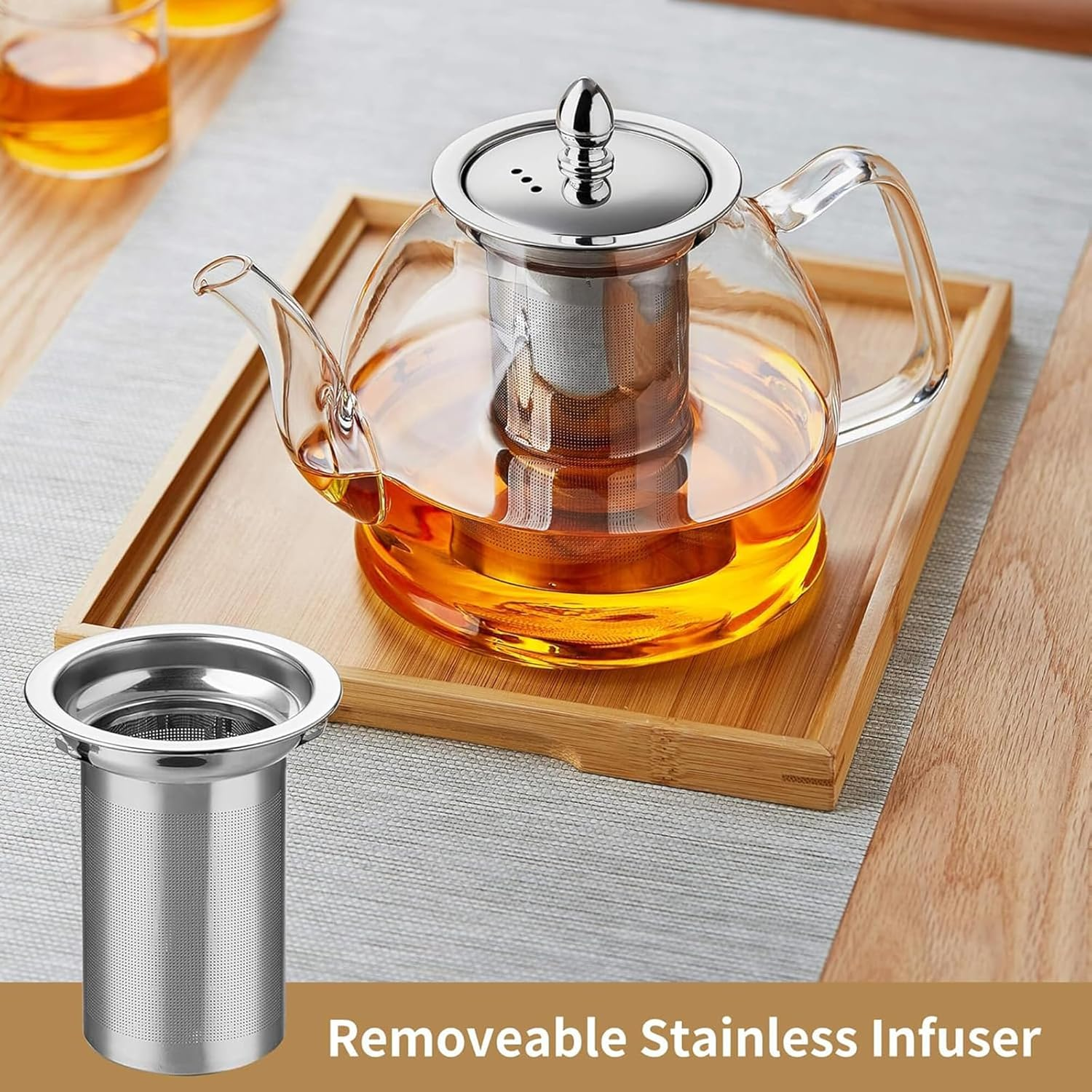 1200Ml Glass Teapot Stovetop,Clear Glass Tea Pot Stovetop Safe with Removable Infuser for Teapot Blooming and Loose Leaf Maker Tea Brewer Camping, Travel (Clear) image number 2