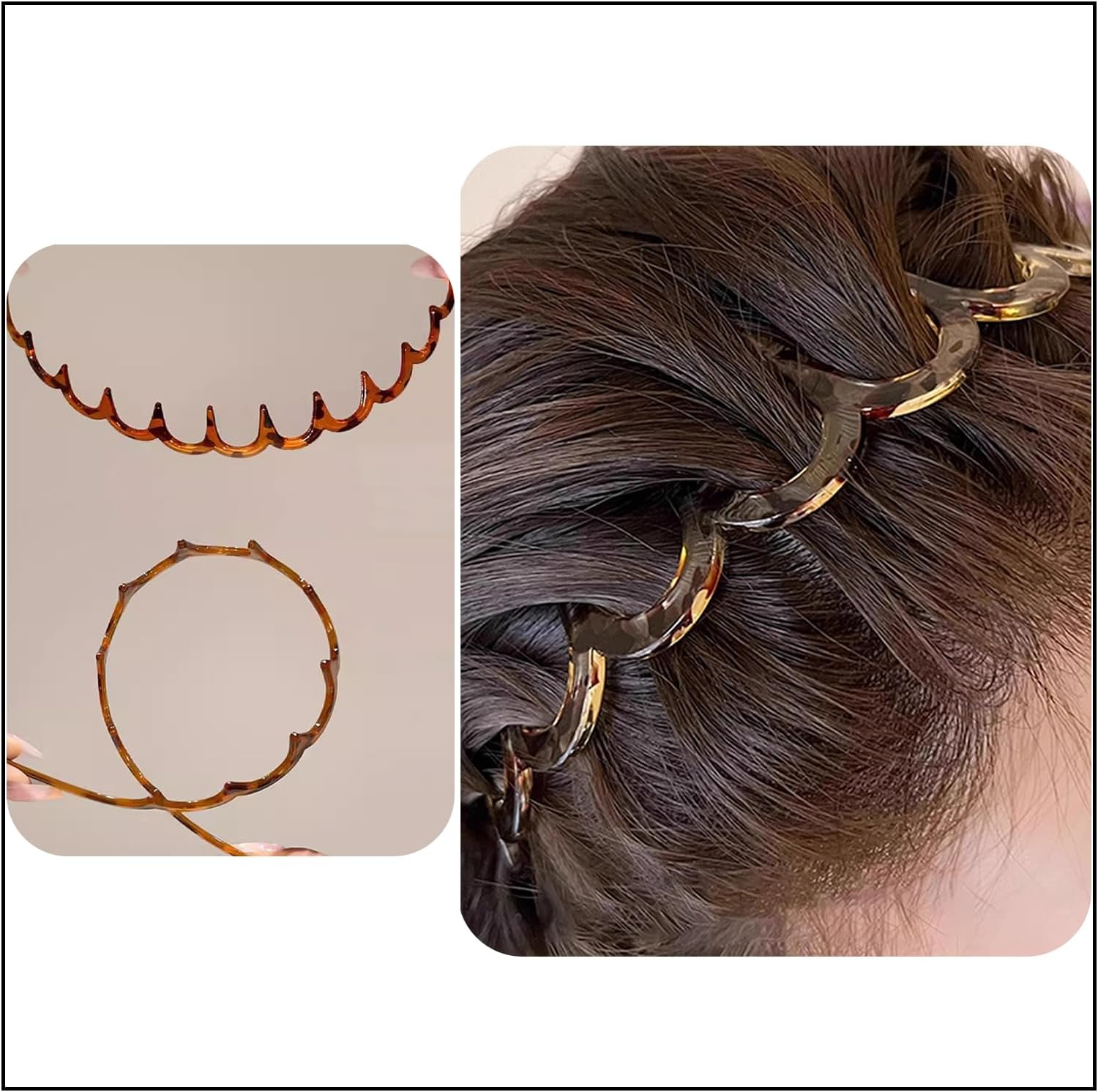 Jeyzuroa 2 Pack Toothed Headbands for Women - Fashion Plastic Hair Hoops with Comb Design, Wavy Zigzag Hairbands image number 5