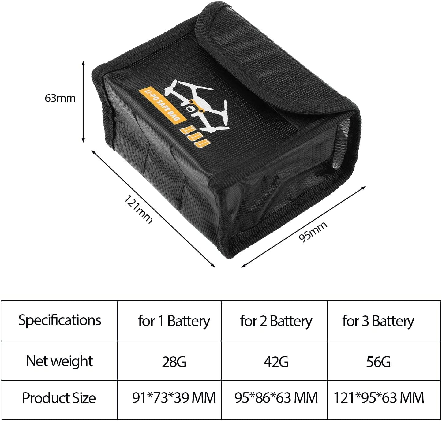 Ecsing Battery Explosion-Proof Safety Bag Compatible with Mini 3 Pro Drone Battery Safety Charging Storage Bag Replacement 121X95X63Mm L Size