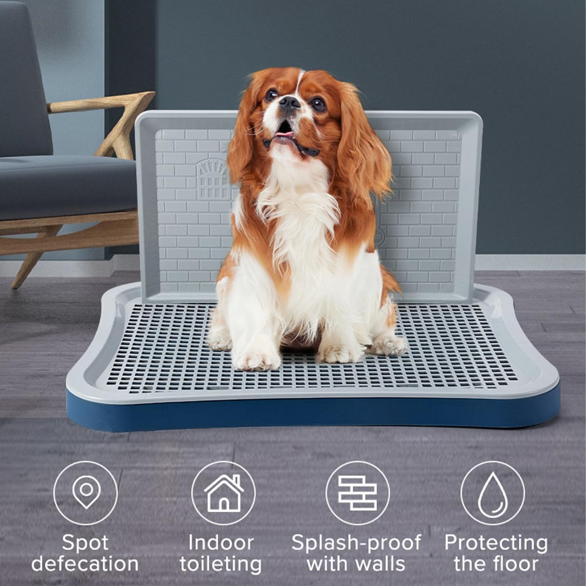AIMALL Indoor Dog Potty Trainer, Small to Medium Breed Pet Toilet with Raised Edges, Anti-Slip Pee Tray, Easy Clean Grid System - 20.08"X15.55"X1.38" - Blue image number 2
