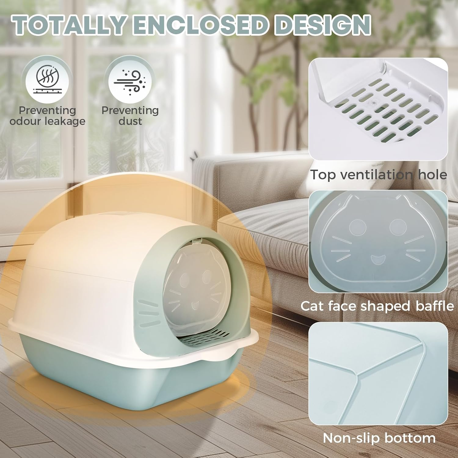 Kphico Cat Litter Box,Cat Potty with Cat Litter Scoop and Bamboo Charcoal Bag,Large Anti-Splashing Litter Box for Indoor Multiple Cats - 20" X 14" X 15" image number 3