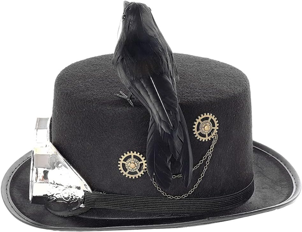 Jojofuny Party Cap Mens Costumes Para Hombres Goth Clothes Halloween Animal Hat Black Wide Brim Hat Top Hat with Goggles Steampunk Costume Top Hat Men Caps and Hats Victoria Miss Make Up image number 6