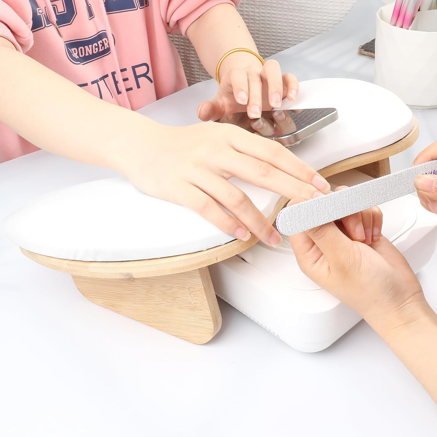 ANGNYA Nail Arm Rest with Detachable Brackets, U-Shaped Arm Rest for Nails Tech Microfiber PU Leather Manicure Hand Rest Pillow for Nail Tech Must Haves Manicure Tools (Black)