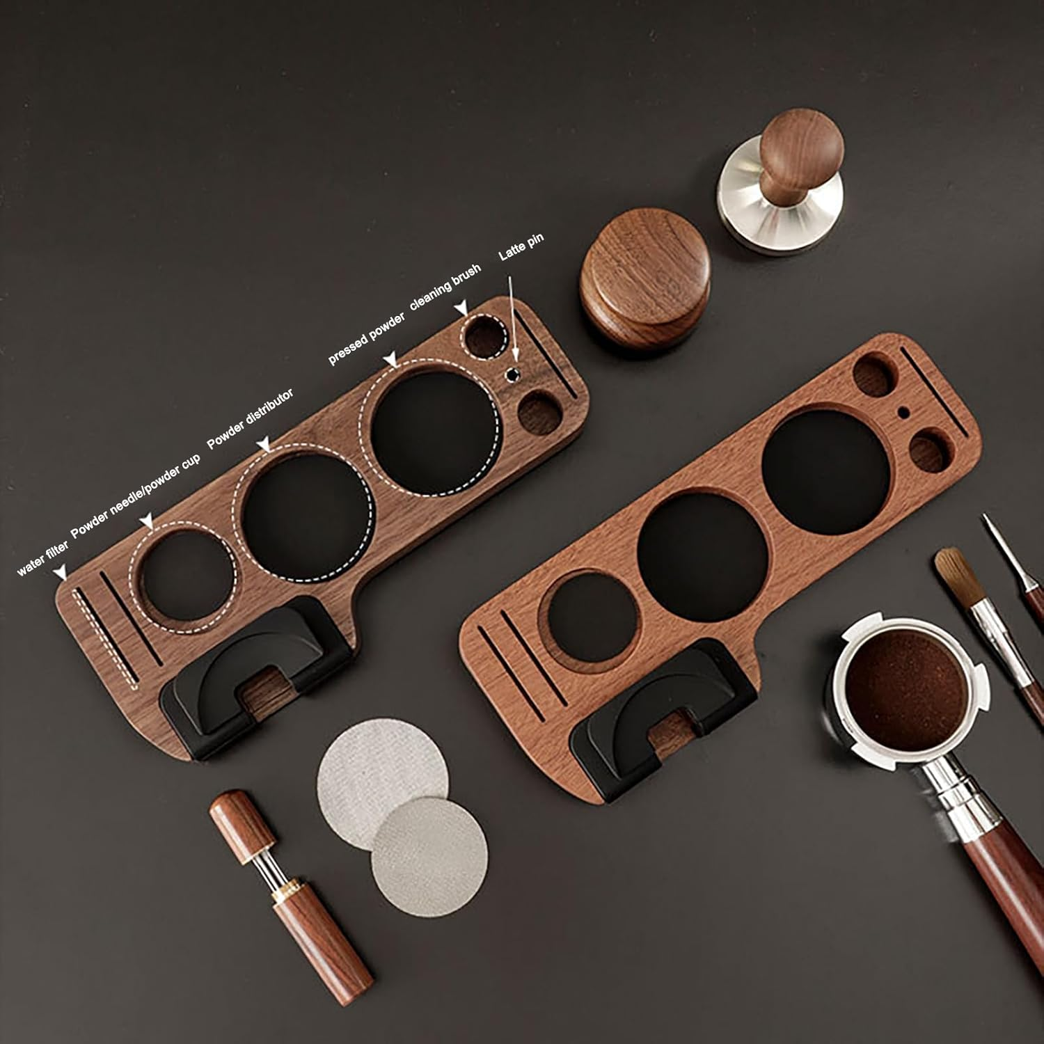 Joyeee Wooden Espresso Tamping Station, Portafilter Tamping Stand Espresso Coffee Organizer Box Fit for Storage 51, 53, 58MM Espresso Tamper Mat Portafilter Holder, (Accessories Not Included) image number 3