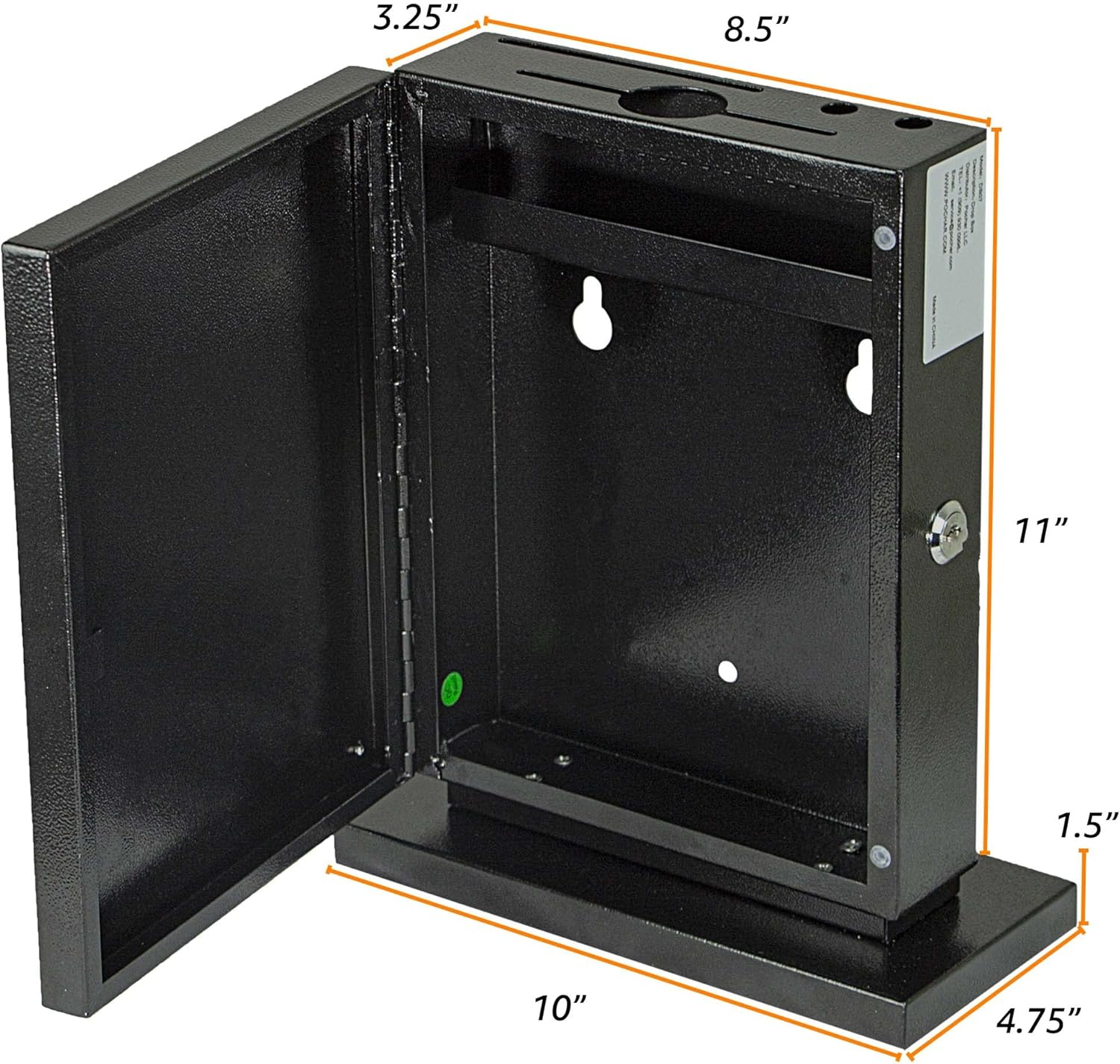 POCHAR Black Alloy Steel Lockable Suggestion Box with Wall Mount Option - Use as Offering, Tithe, Prayer Request, Tip, Donation or Ballot Box (10'' X 4.75'' X 12.5'') image number 3