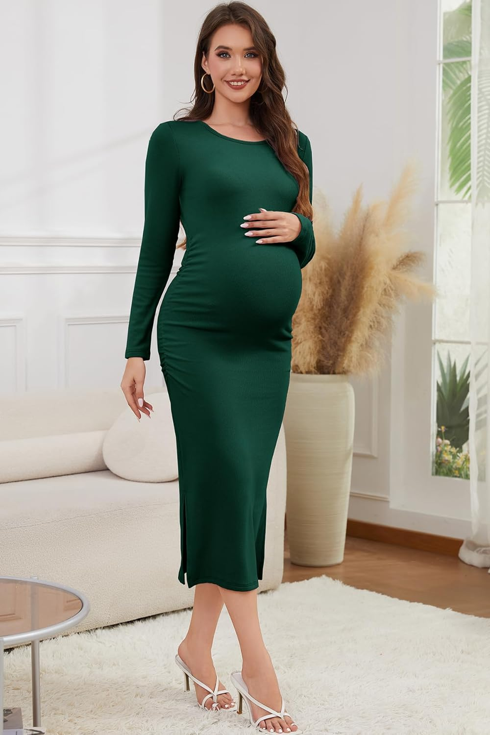 Smallshow Women'S Long Sleeve Maternity Sweater Dress Knit Fall Winter Pregnancy Clothes image number 1