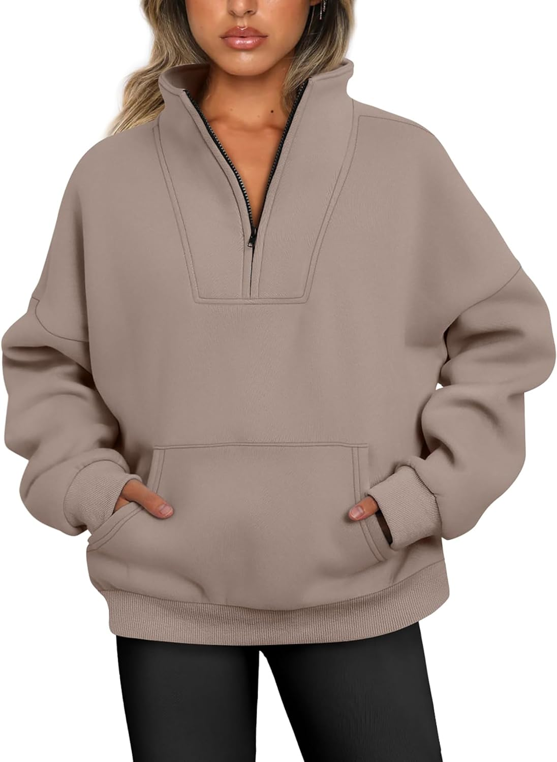 Vbcdwa Women'S Quarter Zip Jumper Long Sleeve Tops Fleece Pullover Sweaters Oversized Sweatshirt