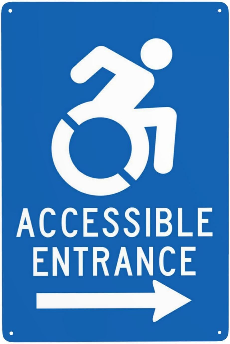 Handicap Parking Sign, Accessible Entrance Right with Arrow Metal Warning Signs, Cautions Security Tin Sign, Safety Signs for Street Business Wall Decor 8 X 12 Inch image number 6