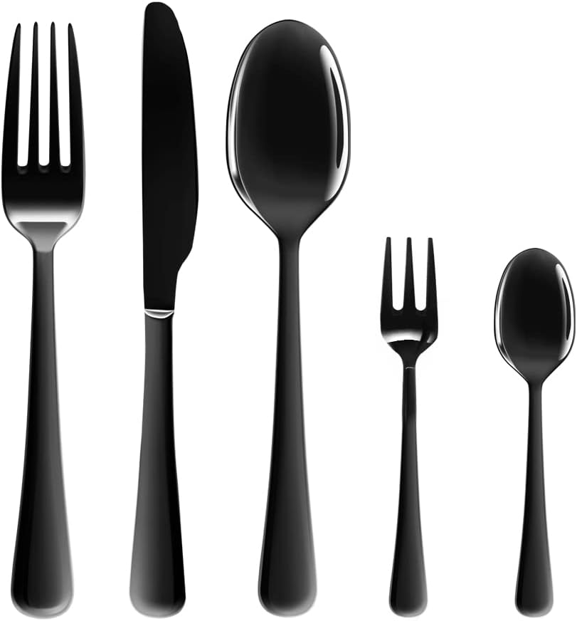 TOQUE 30PCS Gold Cutlery Set, Stainless Steel Kitchen Knife Fork Spoon Sets, Food Grade Travel Camping Mirror Polish Dishwasher Safe Coffee Utensil Dinner Portable Set