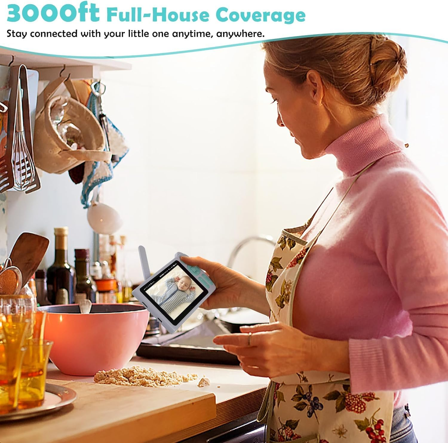 HD 1080P Night Vision Baby Monitor with Camera and Audio, Temperature Display, 2-Way Talk, Sound Activation, Long Range, FHSS Technology (Green) image number 4