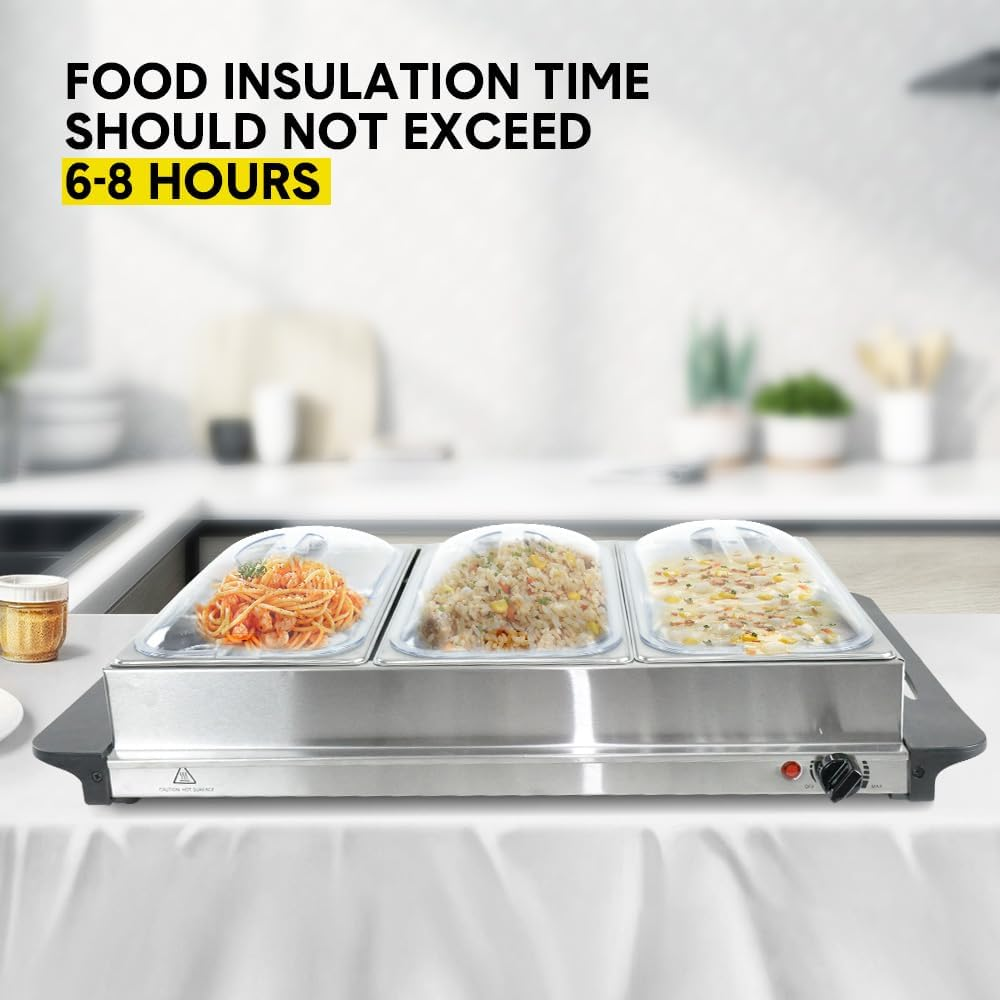 ALSTON Food Warmer Buffet Electric Server Variable Temperature Control Stainless Steel 2.5L X3 Tray Bain Marie with Lid for Catering Party Banquet Dining image number 6