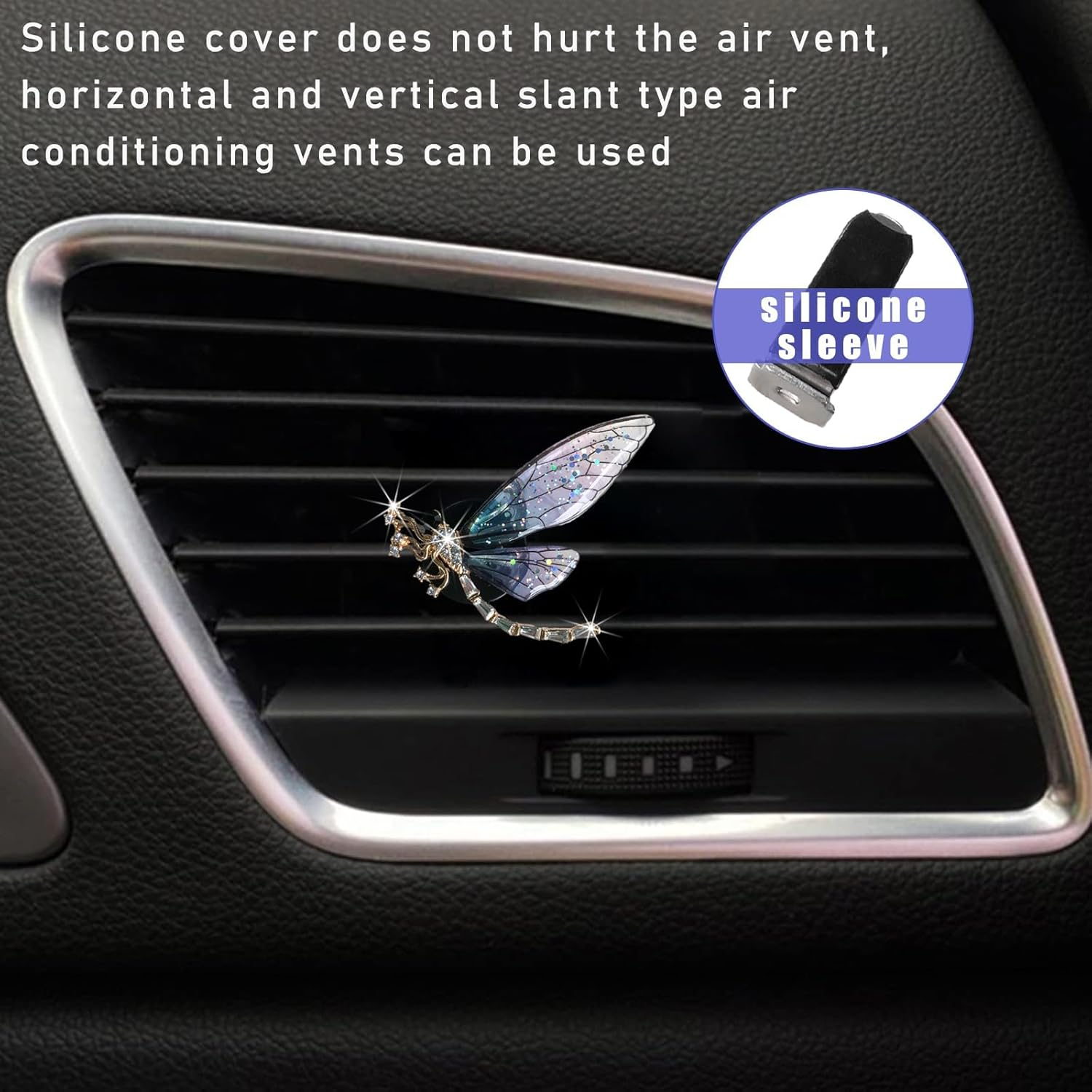 2PCS Bling Dragonfly Air Vent Clips, Cute Crystal Car Air Fresheners Vent Clips, Rhinestone Diamond Auto Diffuser Vent Clip for Women Girls, Car Interior Decor Accessories (Blue) image number 4