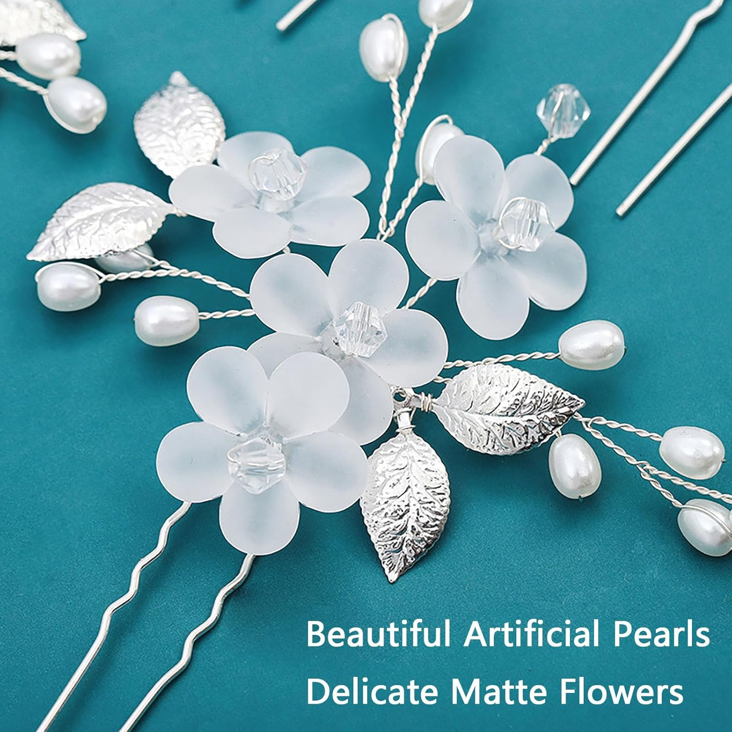 5Pcs Bride Wedding Hair Clips Wedding Flower Hair Pins Bride Hair Accessories for Women Girls Brides Bridesmaids（10 * 8Cm/3.9 * 3.1In) image number 6