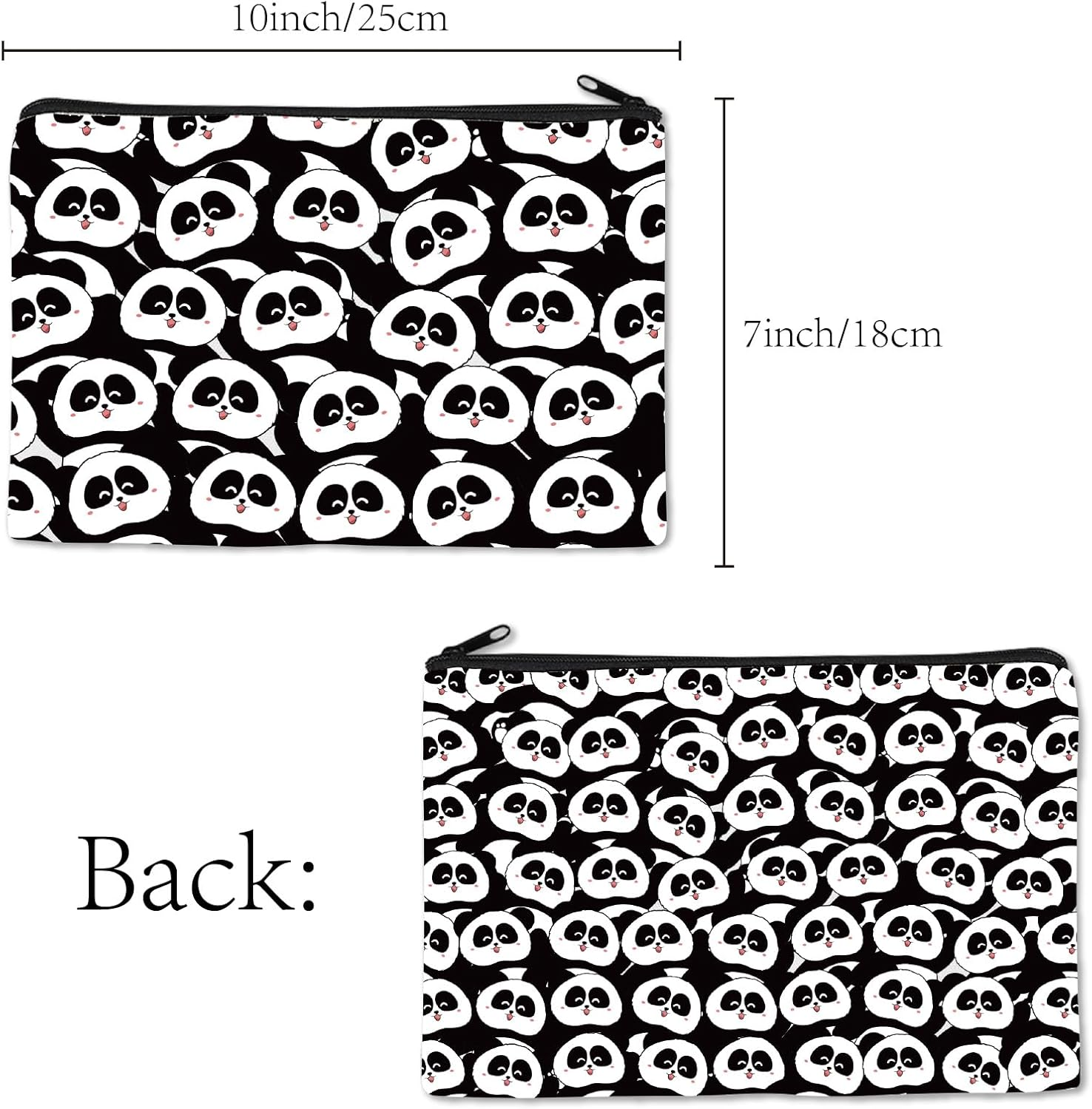 CREATCABIN Panda Makeup Bags Canvas Cosmetic Bag Black White Multi Purpose Case Zipper Pouches Toiletry Travel Storage Purse Portable Storage for Women Graduation Panda Gifts 10X7Inch