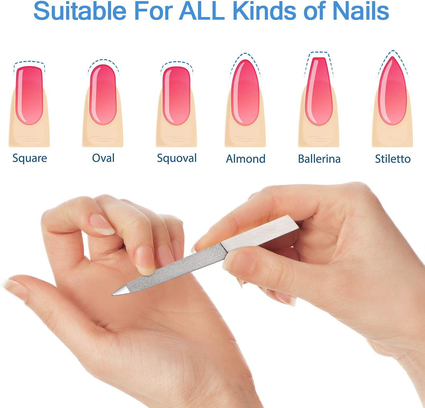 Mudder 6 Pieces Diamond Nail File Stainless Steel Double Side Nail File Metal Buffer Women Men Fingernails Toenails Manicure for Salon and Home, Silver(5 Inch) image number 3