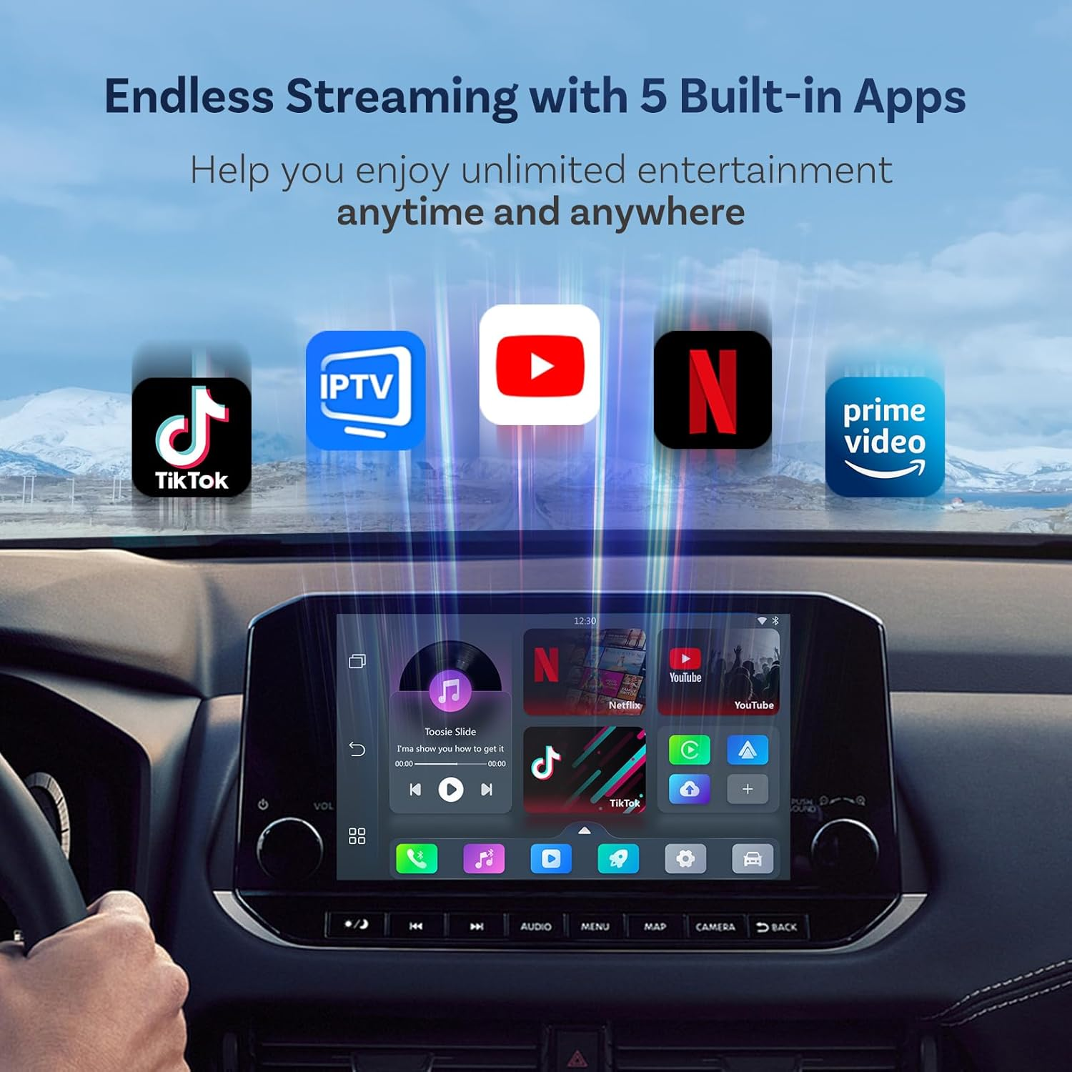 OTTOCAST Play2Video Pro, Android Carplay Ai Box & Wireless Carplay Adapter & Wireless Android Auto Adapter 3 in 1, Built-In Youtube, Netflix, IPTV, Tiktok, Prime Video, 5 Video APP image number 4