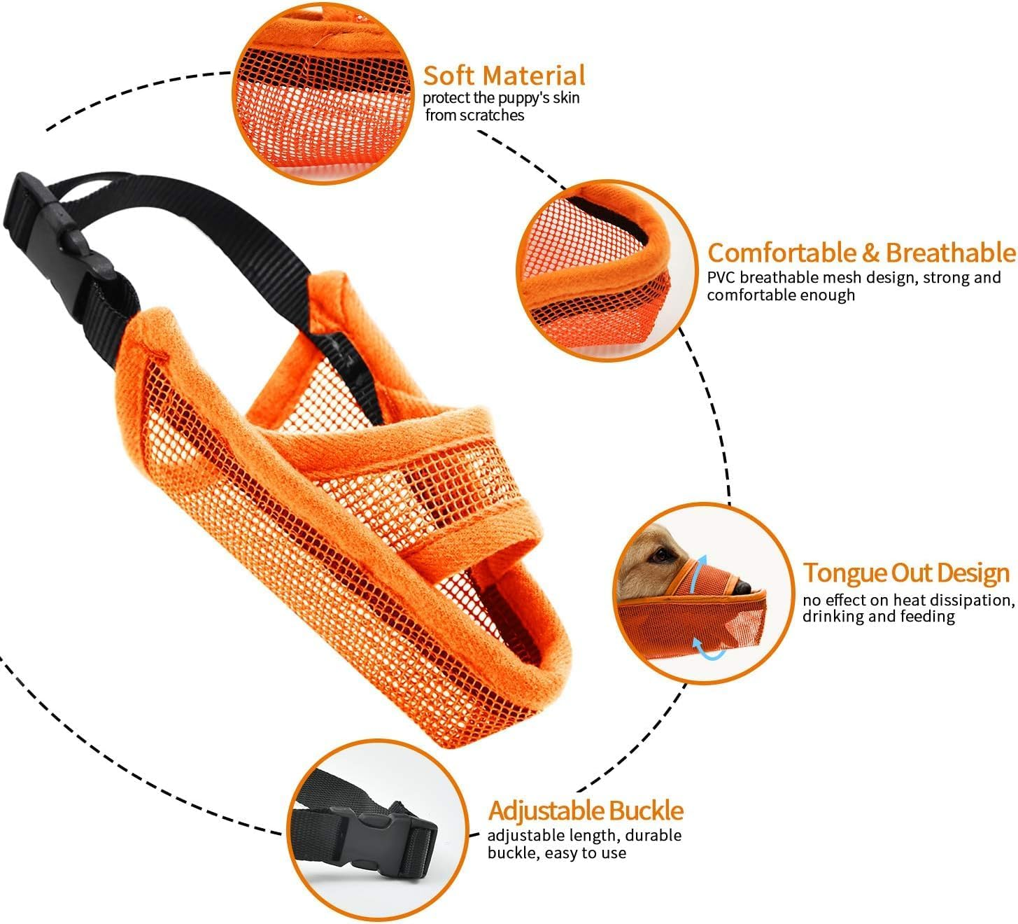 Dog Muzzle Soft Nylon Muzzle, Adjustable Breathable Mesh Dog Muzzle for Anti-Biting Anti-Barking Licking image number 4