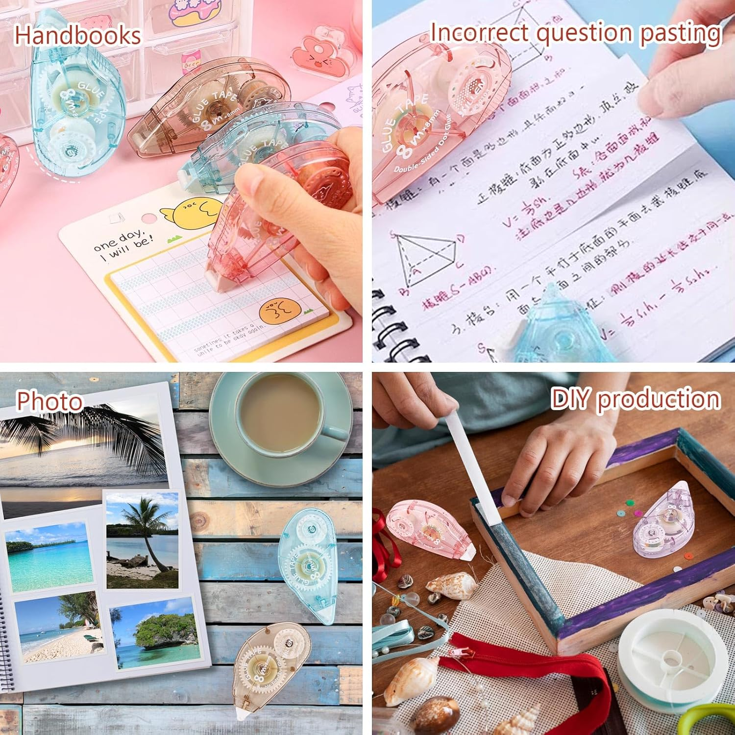 Acdesign Scrapbook Tape,8Pcs Double Sided Tape Roller for Crafts,Glue Tape for Scrapbooking Photo Tape School Office Journaling Supplies image number 1