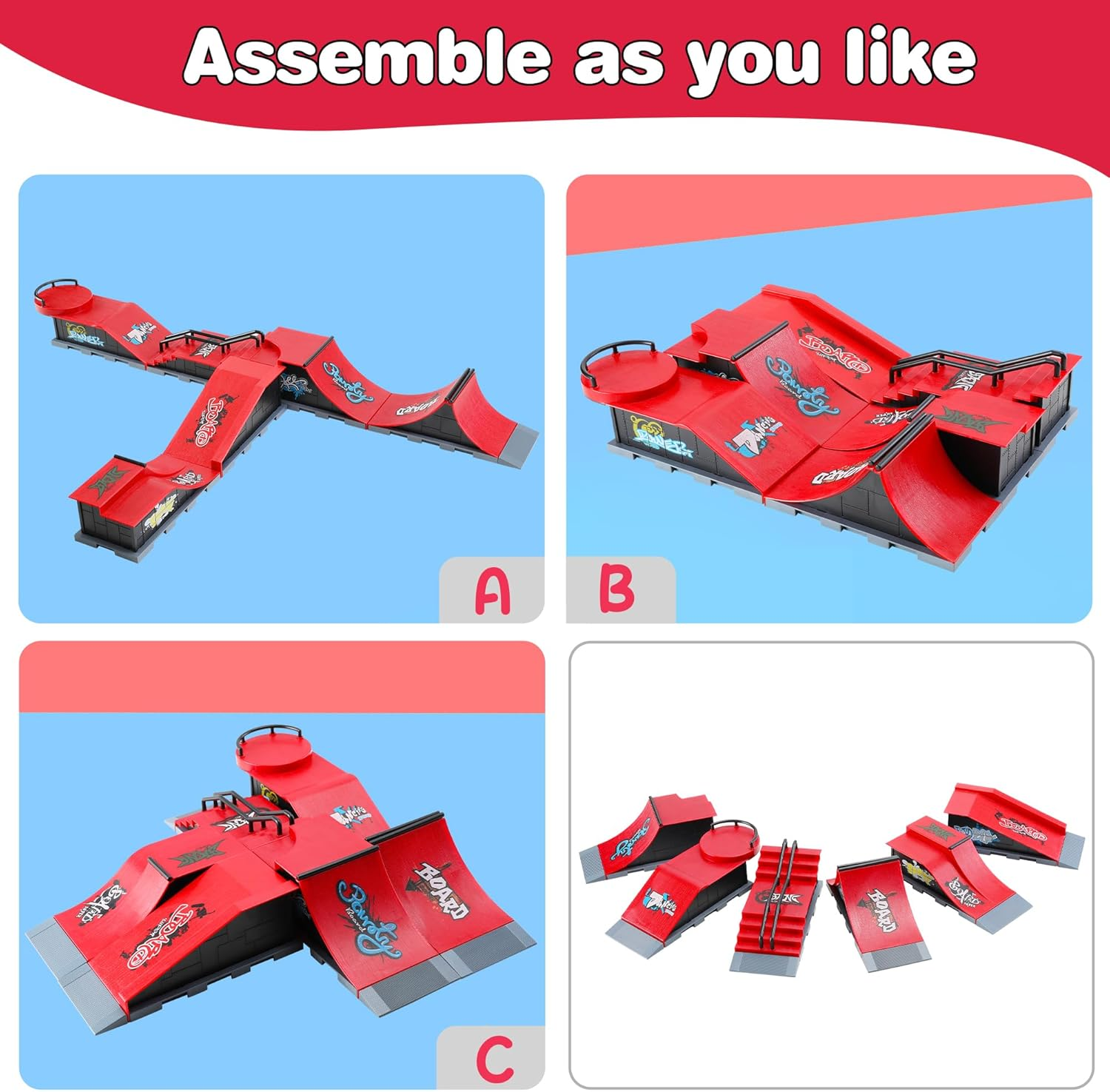 BROKIG Decktoy Finger Skateboard Sets,Fun Fingerboard Skatepark Kit Mini Finger Boards - Finger Training Toys for Kids Boys Gifts or Adult Party Toys (HB-005) image number 1