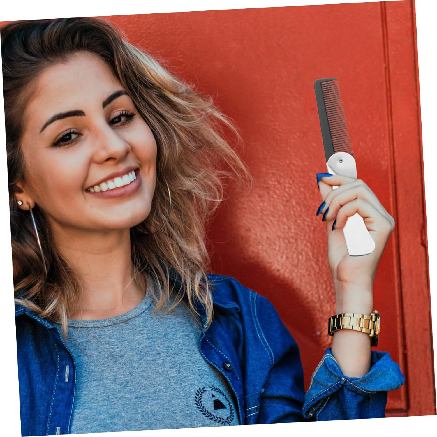 Baluue Stainless Steel Folding Comb Portable Mini Pocket Hairdressing Hair Comb for Travel Salon Use Men and Women image number 2