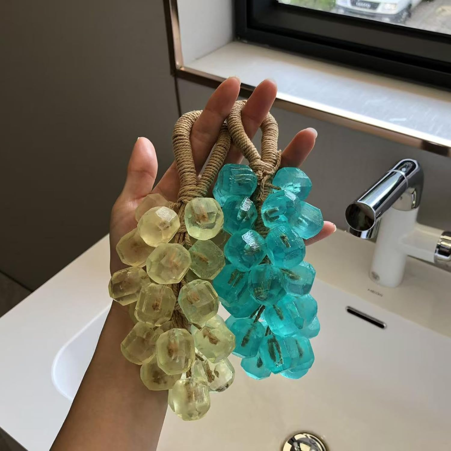 Handmade Crystal Grape Soap on a Rope, Moisturizing Essential Oil Soap for Hand, Face & Body, Decorative for Women & Men, Long Lasting Fragrance Gift (B) image number 6