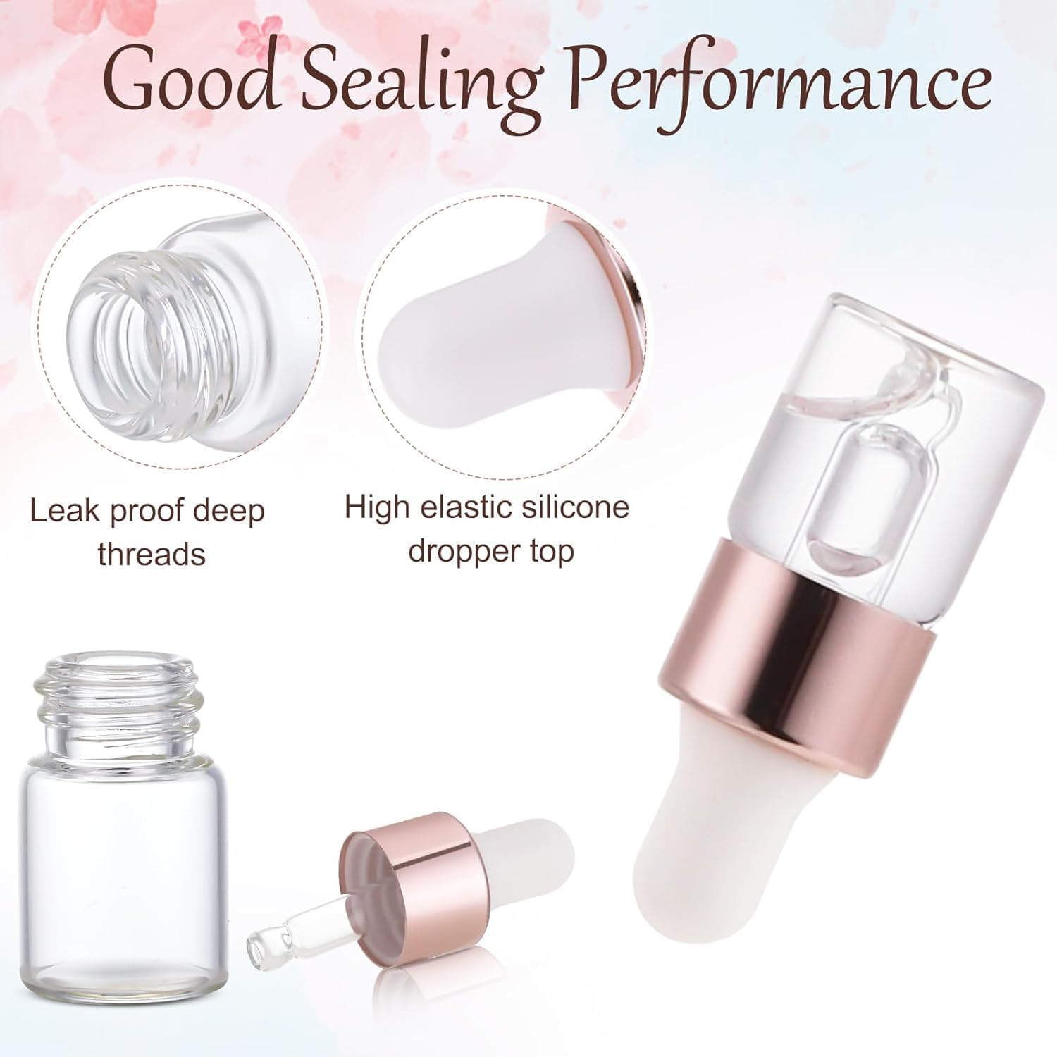 Dropper Bottle,30 Pack Mini Dropper Bottle for Cuticle Oil with 3 Dropper Pipettes, 2Ml Small Sample Essential Oil Dropper Bottles for Travel, Clear Empty Vails for Cosmetic Perfume（Rose Gold） image number 6