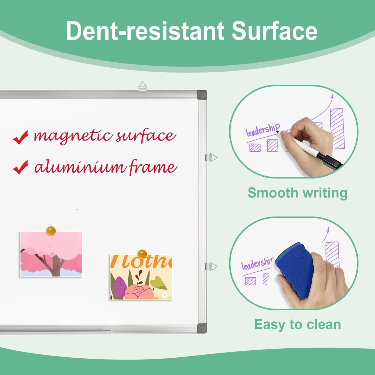 Magnetic Whiteboard Wall Hanging Dry Erase White Board, 90 X 60 CM Writing Boards for Office School and Home image number 2