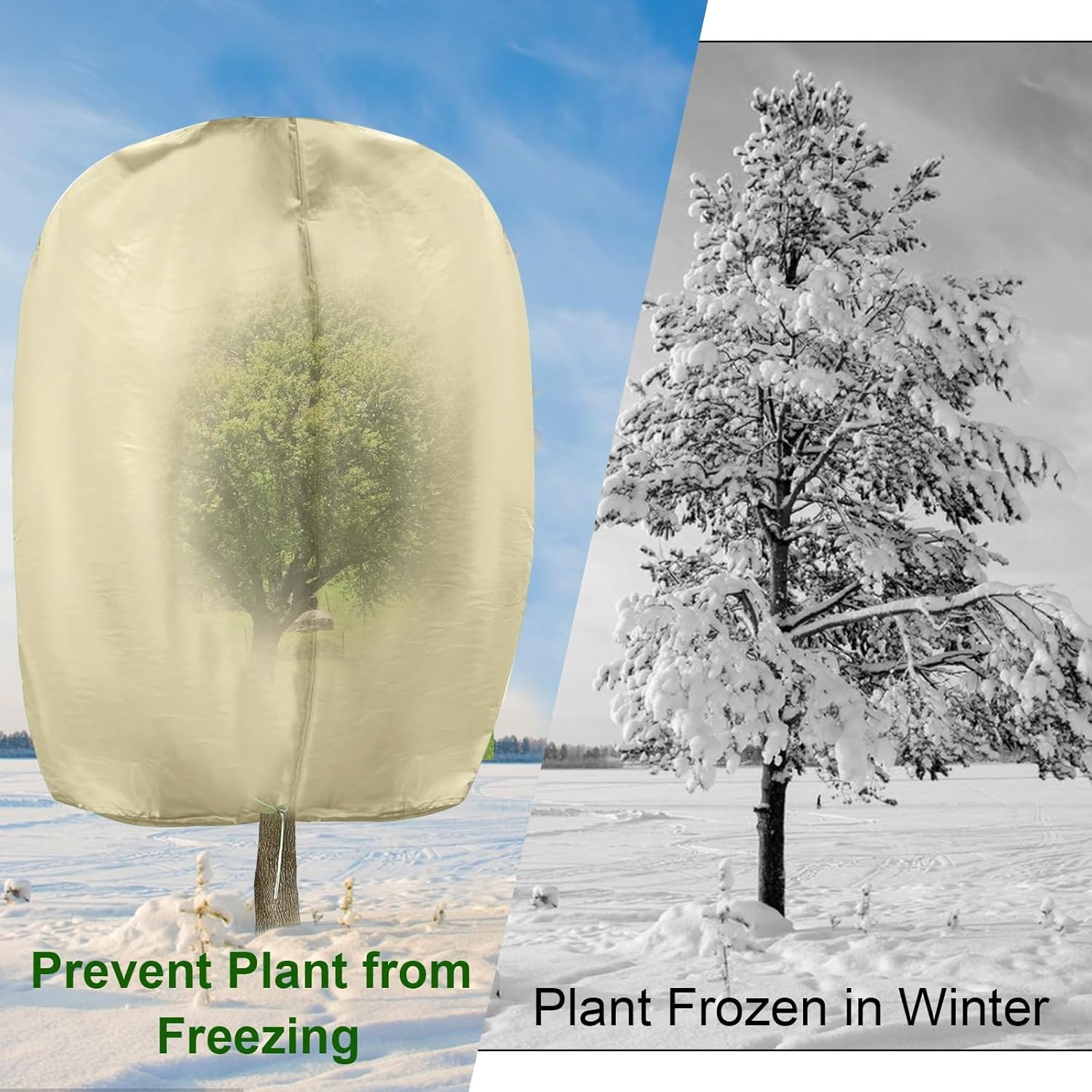 95" X 80" Plant Covers Freeze Protection, Huge Winter Tree Covers with Zipper Drawstring Thickened Frost Blanket Cloth outside Plants Wrap Bag Garden Covers for Potted Plants Shrubs Flower Fruit Tree
