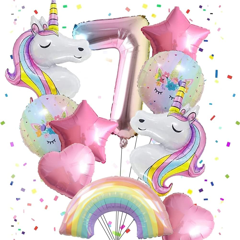 Unicorn Balloons Unicorn Birthday Party Decorations for Girls Foil Balloons Set Macaron and Rainbow Balloon Wedding Baby Shower Party Supplie (Number 9) image number 1