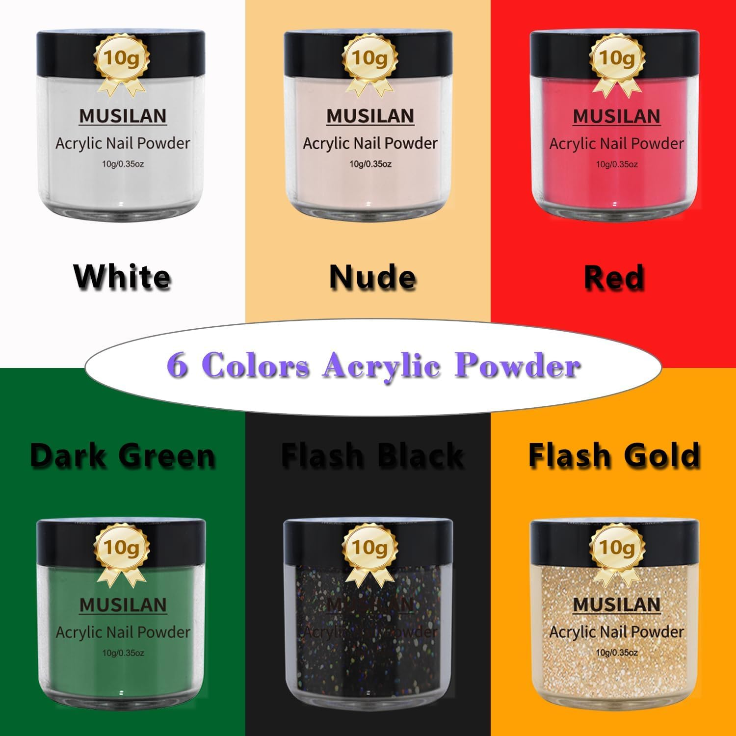 MUSILAN Acrylic Nail Kit for Beginners, Professional Liquid Monomer and 6 Colors Acrylic Powder Set with Everything Nail Brush and Forms & Files for 3D Nail Carving Application Manicure Tool DIY Salon image number 3