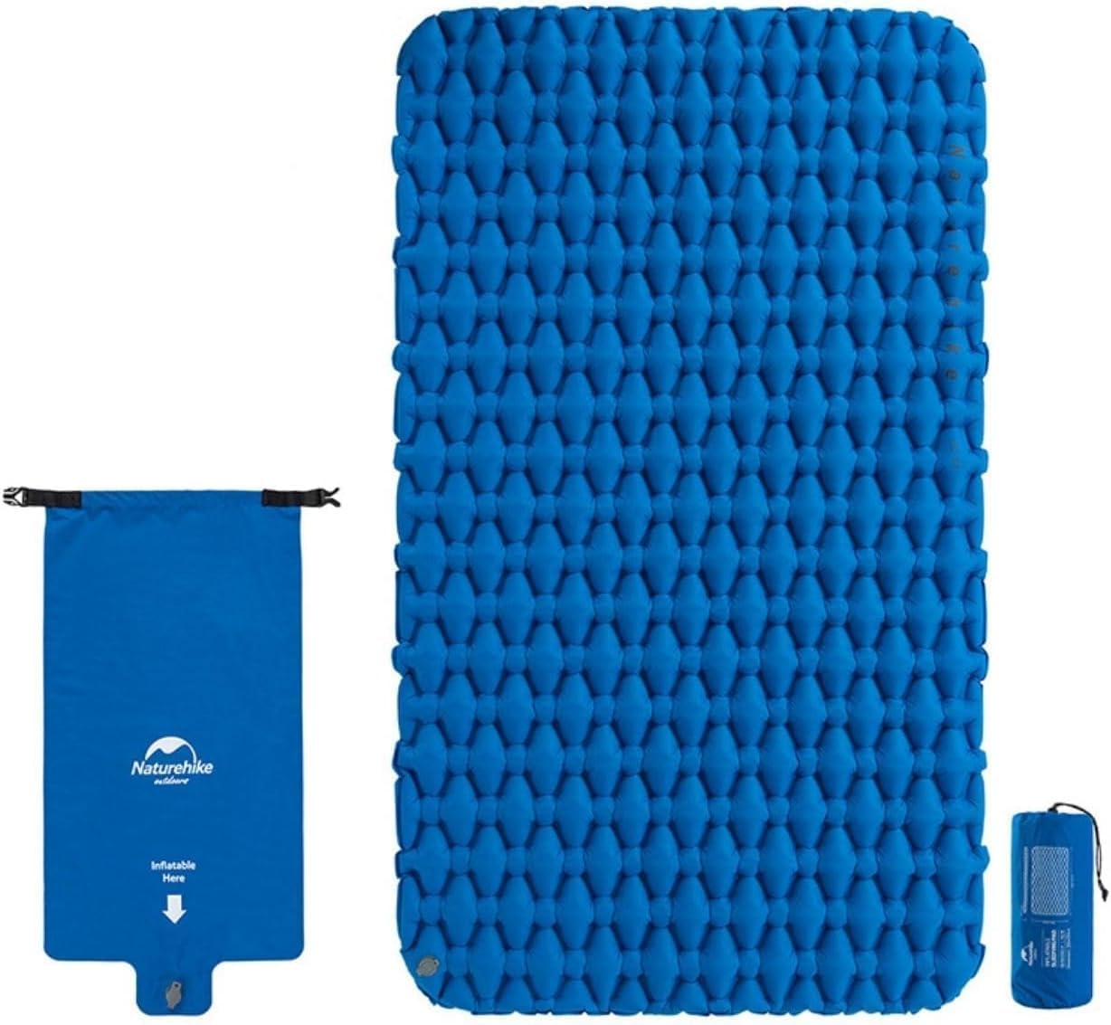 Windhike Naturehike Inflatable Double Camping Sleeping Pad, Ultralight Durable 2.55" Thickness Camping Mattress, Compact Air Mat for Hiking, Traveling, Backpacking&Outdoor (Blue)