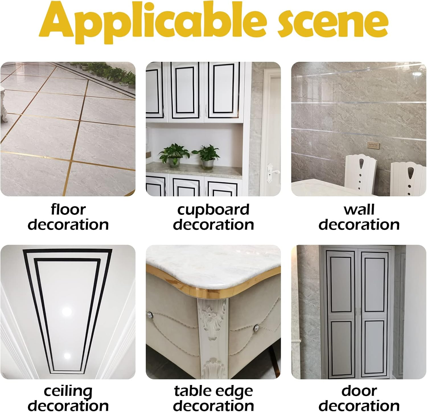 3 Sizes Self Adhesive Metalized Polyester Film Tape Waterproof, Floor Tile Gold Foil Lines Tape, Tile Seam Stickers for Cabinet Bathroom Kitchen Decor Graphic Arts (Gold) image number 1