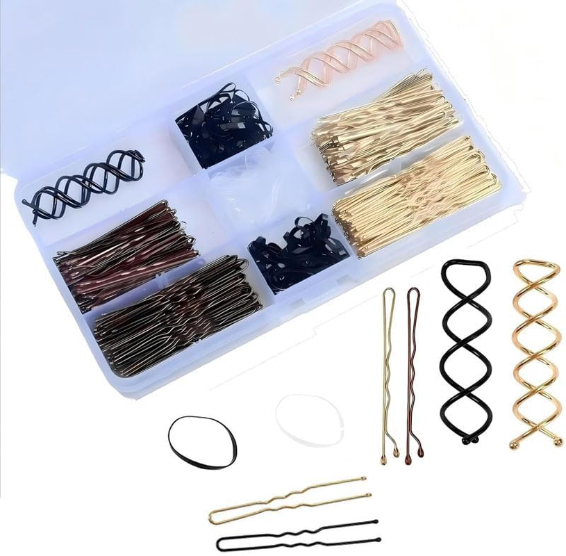 356Pcs Hair Pins Kit with Storage Box,100 Bobby Pins, 150 Rubber Bands, 100 U-Shaped Pins & 6 Spiral Hairpins for Women, Salons, Ballet, Cheerleading & Travel image number 6