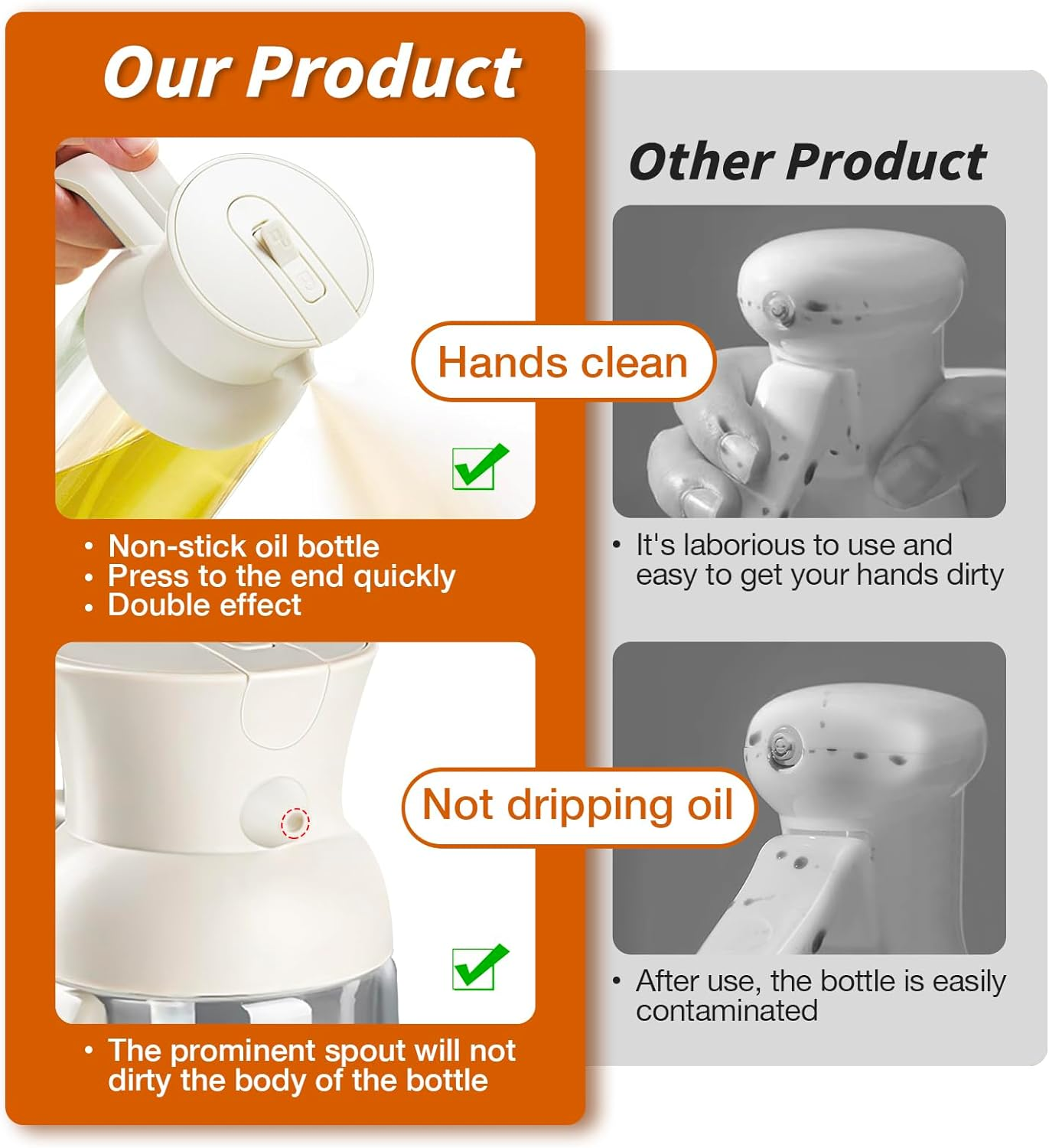 YARRAMATE Large Capacity Oil Bottle 18Oz/550Ml Olive Oil Sprayer Mister with Measuring Scale, 2-In-1 Glass Bottle Dispenser for Cooking, Pour and Spray, Kitchen Use for Air Fryer, BBQ (Black & White) image number 6